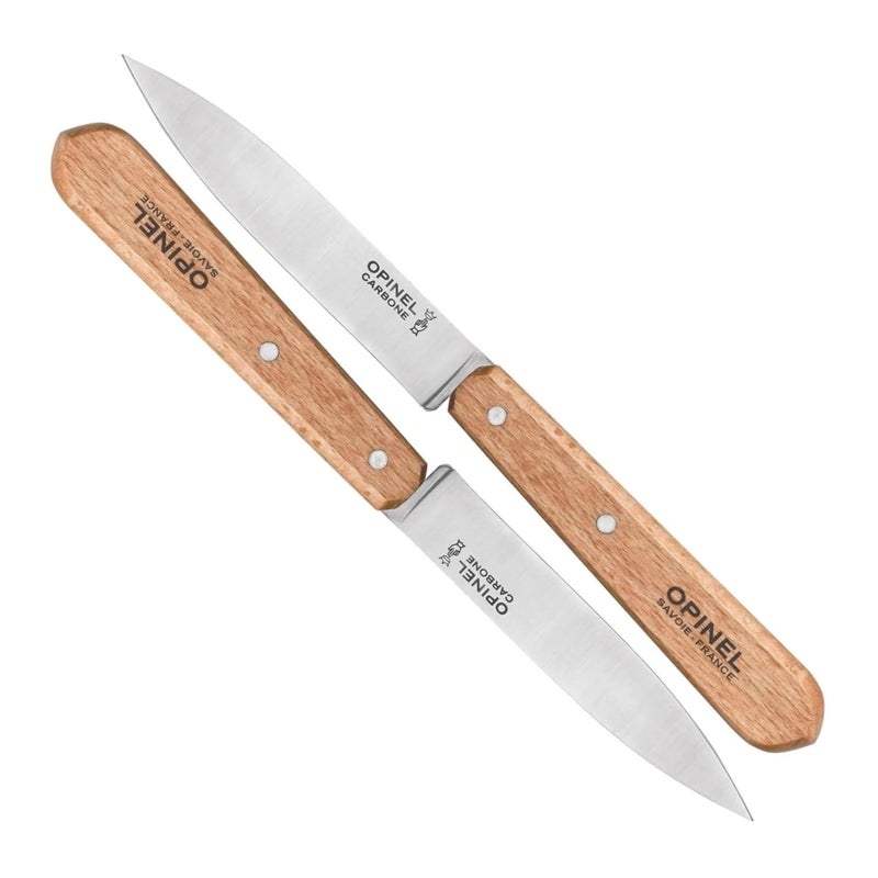 Opinel No. 102 Paring Knives 2 PIECE SET, Carbon Steel Everyday Use Prep Knives for Chopping, Peeling, Slicing, Trimming, Stabilized Sustainably Harvested Beechwood Handles, Made in France - Image 1